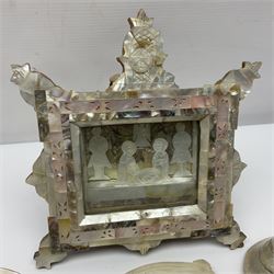 Mother of pearl nativity scene, together with mother of pearl box, shell and carved shell