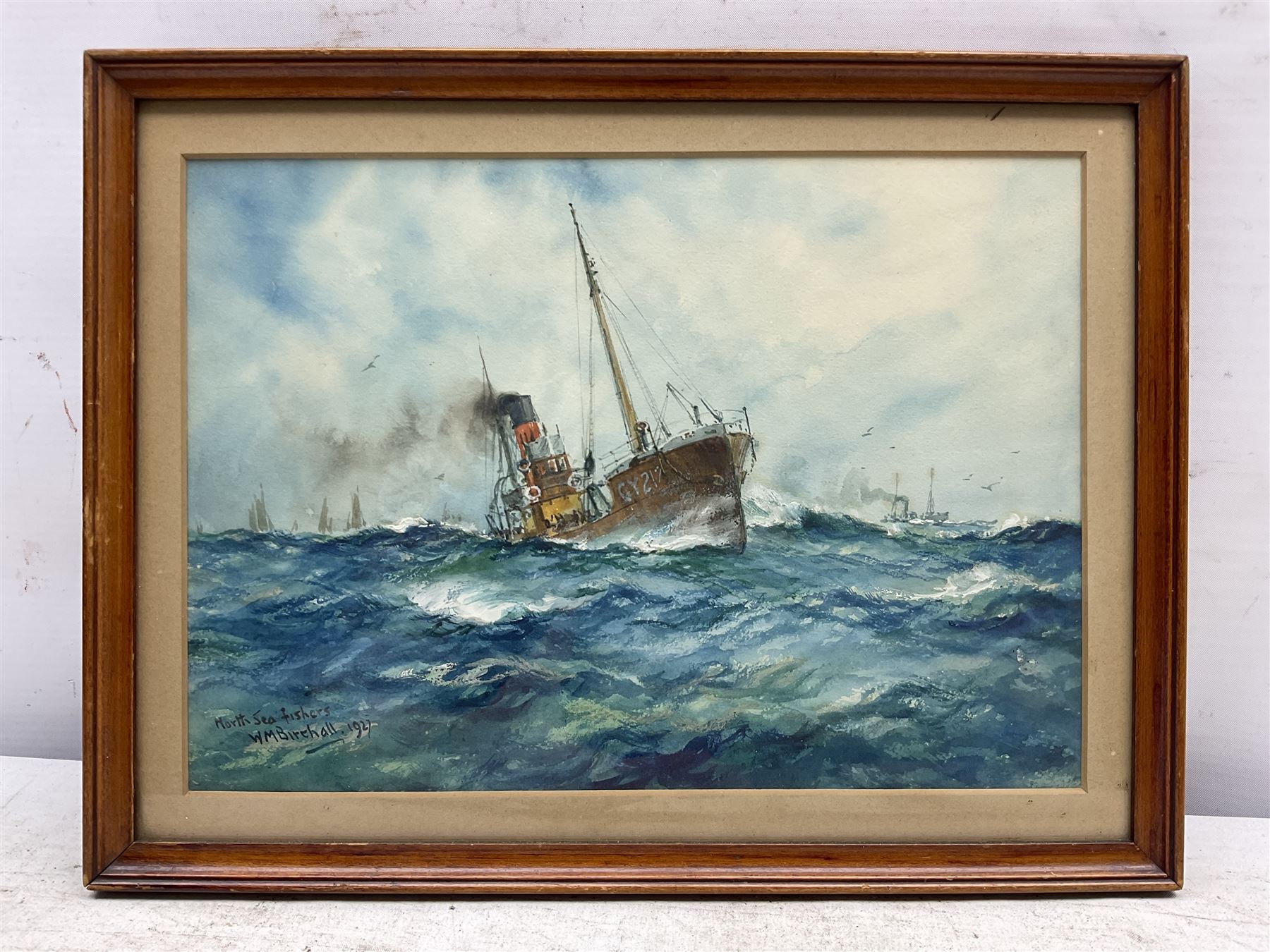 William Minshall Birchall (American 1884-1941): 'North Sea Fishers', watercolour heightened in white signed titled and dated 1927, 18cm x 25cm