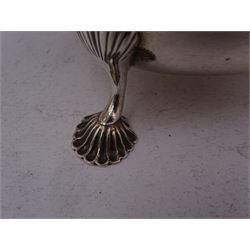 Victorian silver sauce boat, of typical form with oblique gadrooned rim and acanthus capped flying C scroll handle, upon three shell pad feet, hallmarked Charles Stuart Harris, London 1898, including handle H10cm