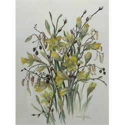 Susan Hoyle (British 20th century): Still Life of Daffodils, watercolour signed and dated 1992 together with Pamela J Thorpe (British 20th century): Still Life of Flowers in a Jug, watercolour signed and dated '94 max 46cm x 34cm (2)