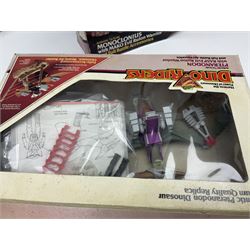 Three Tyco Dino-Riders by Action GT playsets - Pteranodon with Rasp Evil Rulon Warrior; Monoclonius with Mako Evil Rulon Warrior; and Placerias with Skate Evil Rulon Warrior; all boxed (3)
