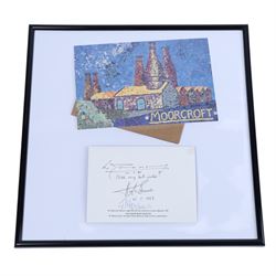 Collection of Moorcroft memorabilia, to include print signed by Moorcroft collector Hugh Edwards, postcards signed by Eric Knowles and Paul Atterbury, and Moorcroft Collectors Club newsletters