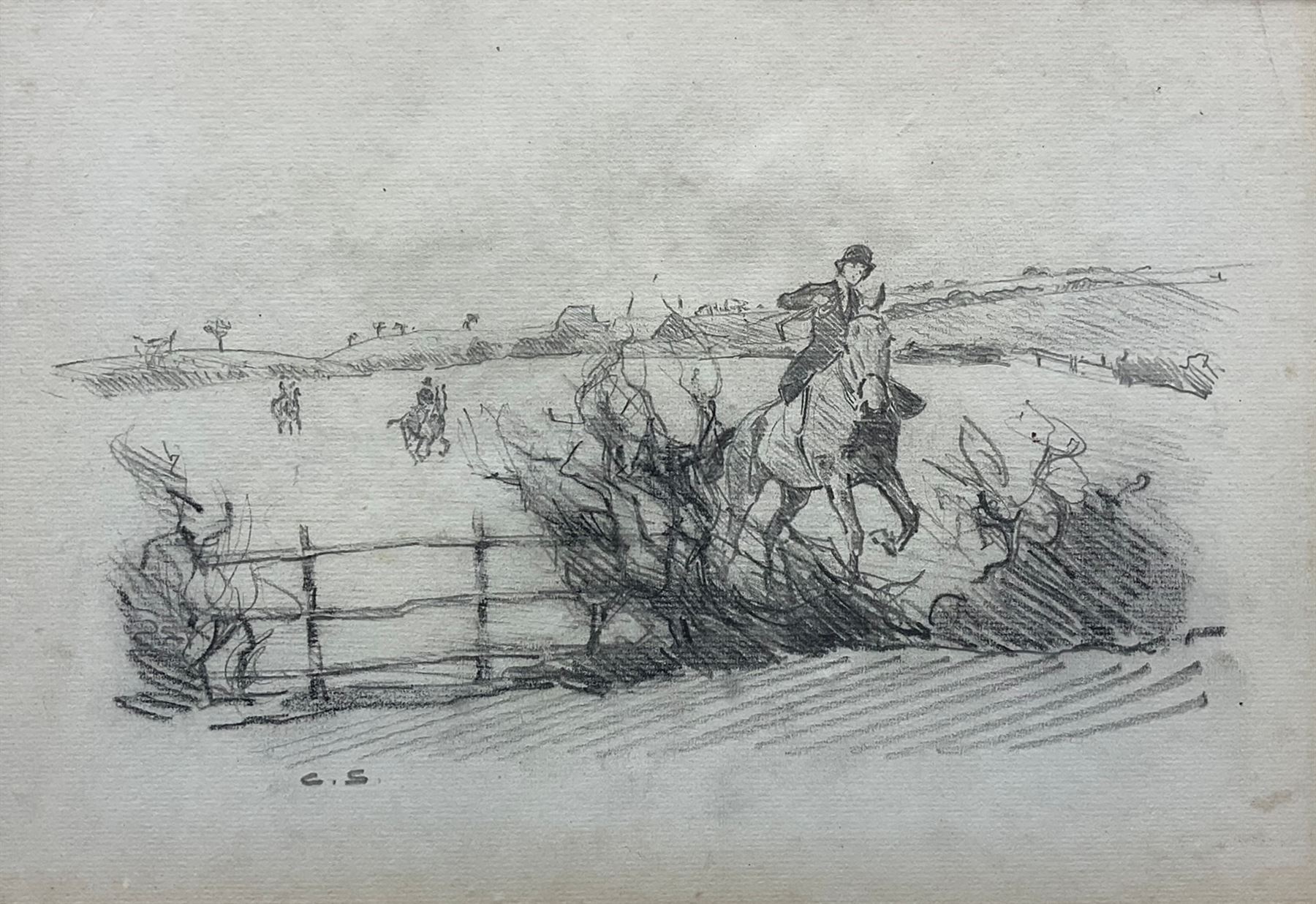 Charles Walter Simpson (1885-1971): 'Near Gartree Hill' - Leicestershire Hunt in Open Country, pencil signed with initials 20cm x 29cm
Provenance: original sketch used for the illustration p.112 in Charles Simpson's book 'Leicestershire and it's Hunts', pub. Bodley Head 1926