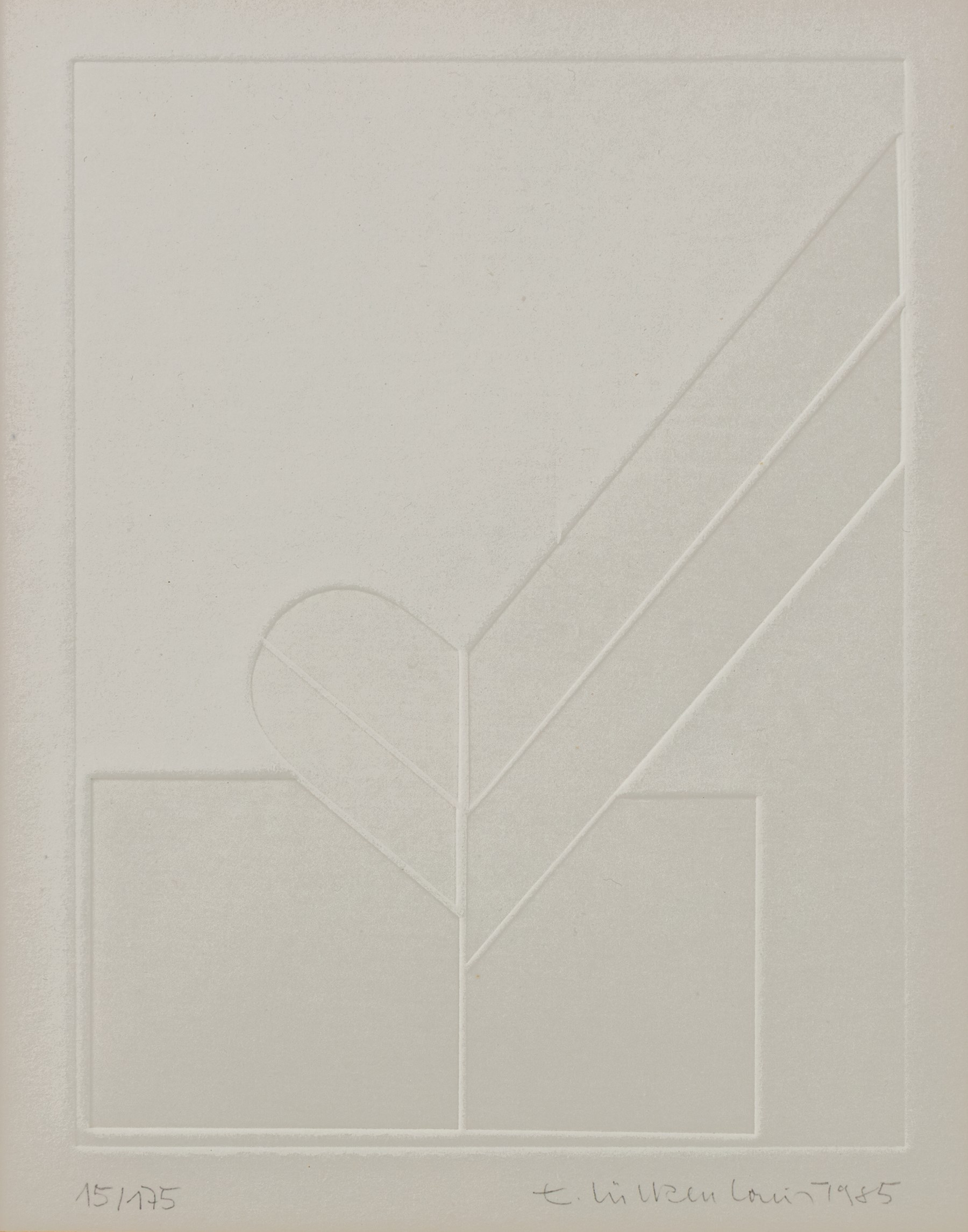 Manner of Hendrikus Josephus van Kuyk (Dutch 1929-2008): Interlocking Shapes, limited edition relief print indistinctly signed dated 1985 and numbered 15/175 in pencil 19cm x 14cm