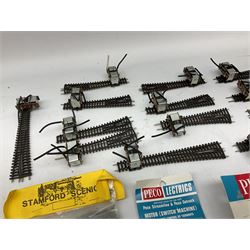 Peco 'N' gauge - quantity of track including motorised points, straights, curves etc; and quantity of packeted accessories including Motor(Switch Machines), nickel silver joiners etc