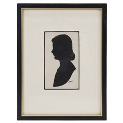 Capt. Harry Lawrence Oakley (British 1882-1960): Mother Father and Two Children, set of four family watercolour silhouettes highlighted in gold pen and pencil signed 11cm x 6cm (4)
Notes: Oakley born in Poppleton York, the son of a chemist who opened shops on Coney Street and Fulford Road. He showed talent for drawing and silhouette cutting from an early age and went on to study art at York School of Science and Art, Leeds School of Art and then the Royal College of Art in London where he was awarded the ARCA diploma in 1908.
He designed the 'Think' poster in collaboration with the North Eastern Railway company in York which then became an official war poster and was used throughout Britain, Australia and Canada. Oakley’s figure of the advancing soldier became an iconic image and was adapted and used in many forms. This success led to further commissions, including the “Remember” poster which was used to recruit men for the Royal Navy.
Oakley served in the Green Howards during the the First War. Each year, between 1920 and 1958, holidaymakers walking along the pier at Llandudno North Wales, could have stopped at a booth to have their silhouette portrait painted or cut by Mr H. L. Oakley, otherwise known as the 'Man with the Magic Scissors'.  