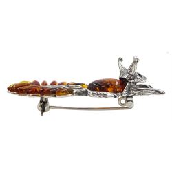 Silver Baltic amber squirrel brooch, stamped 925 