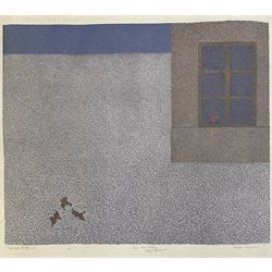 André Lejosne (French 1929-?): L'Enfant, artists proof lithograph signed and indistinctly titled in pencil, inscribed with poem verso 39cm x 43cm; Abstract Pyramid, lithograph unsigned 87cm x 60cm (2)