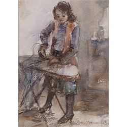 John Greensmith (British 1932-): Girl Ironing, watercolour and ink signed 24.5cm x 17cm 