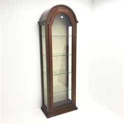  20th century mahogany arch top display cabinet, single door enclosing glazed shelves, W66cm, H197cm, D37cm  