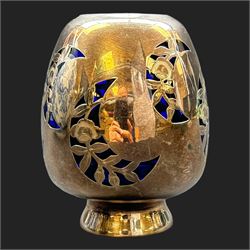 20th century Friedrich Spahr blue glass vase, decorated in silver overlay with stylised flowers in crescent moons, marked Spahr 1000/10, H11cm  