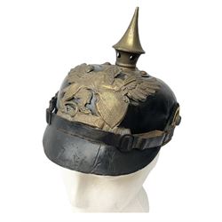 WW1 German leather Pickelhaube helmet with brass plate for Baden regiment, leather strap and leather part only of liner