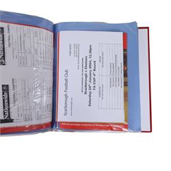 Comprehensive collection of approximately two hundred and thirty Scarborough FC football programmes for the 2003/04, 2004/05, 2005/06 and 2006/07 seasons, all filed within eight dedicated Scarborough FC red Home and Away binders