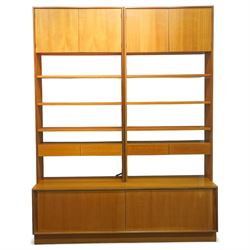 G-plan - 'Form 5' teak modular bookcase unit, comprising two upright sections with upper c...