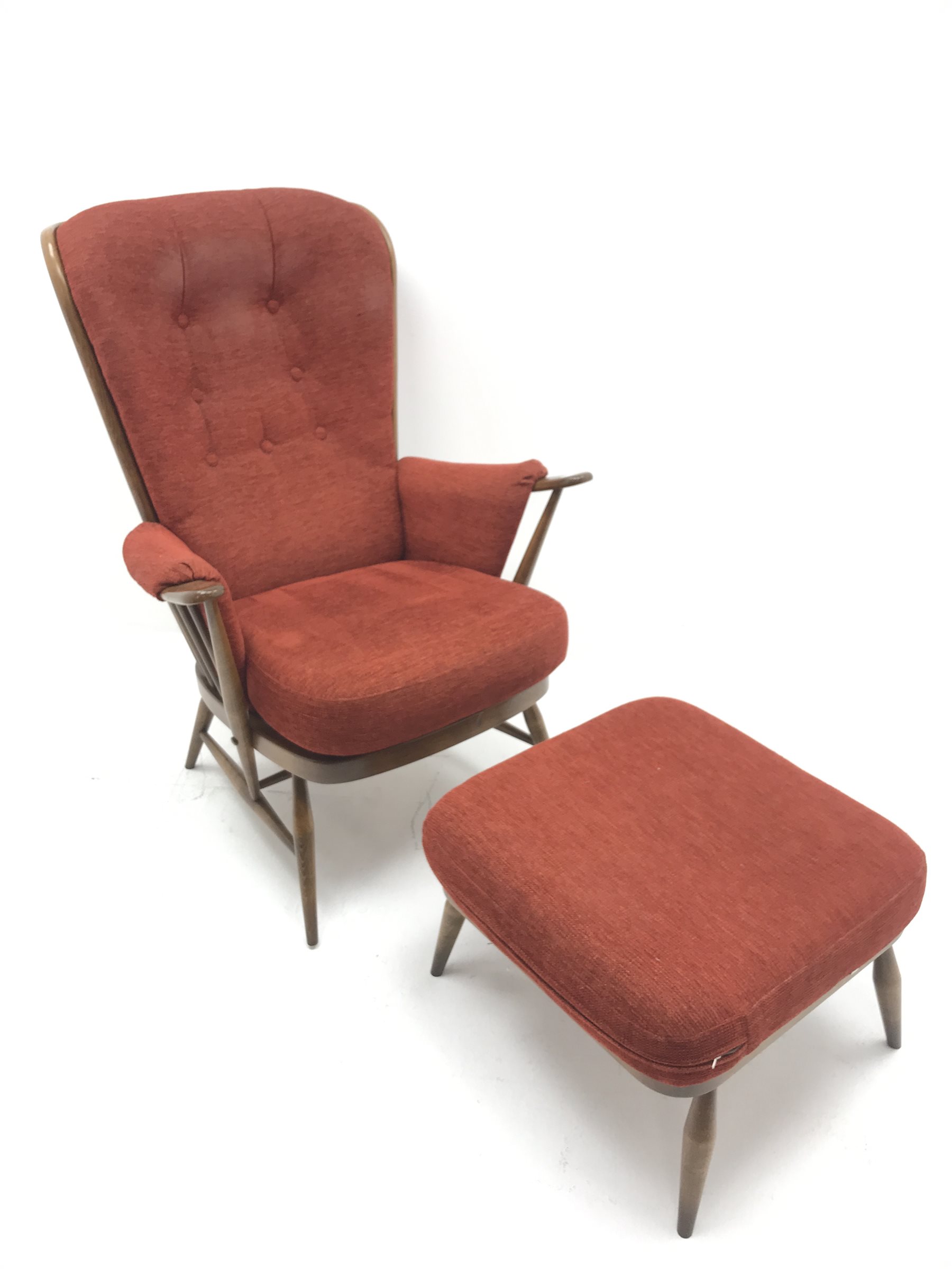 Ercol Golden Dawn elm tall back easy chair (72cm) with footstool 