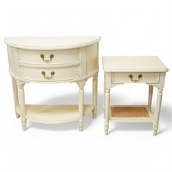Laura Ashley - French style cream painted demi-lune side table (W86cm, D40cm, H80cm); toge...