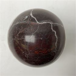 Red marble sphere, with white veins, D10cm