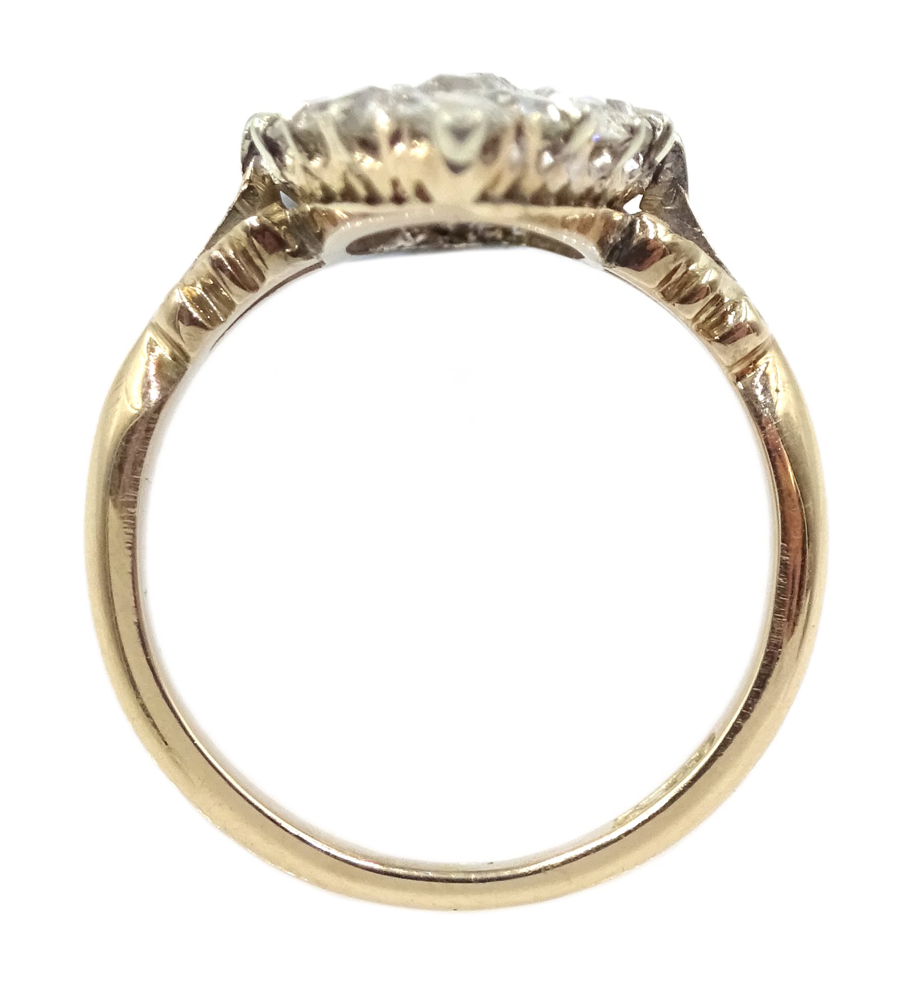 Victorian rose gold and silver, diamond marquise shaped ring, total diamond weight approx 1.70 carat