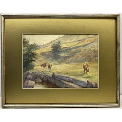 Attrib. Alfred Walter Bayes (British 1832-1909): Cattle by the Riversde, watercolour unsigned, inscribed in a later hand verso 27cm x 37cm