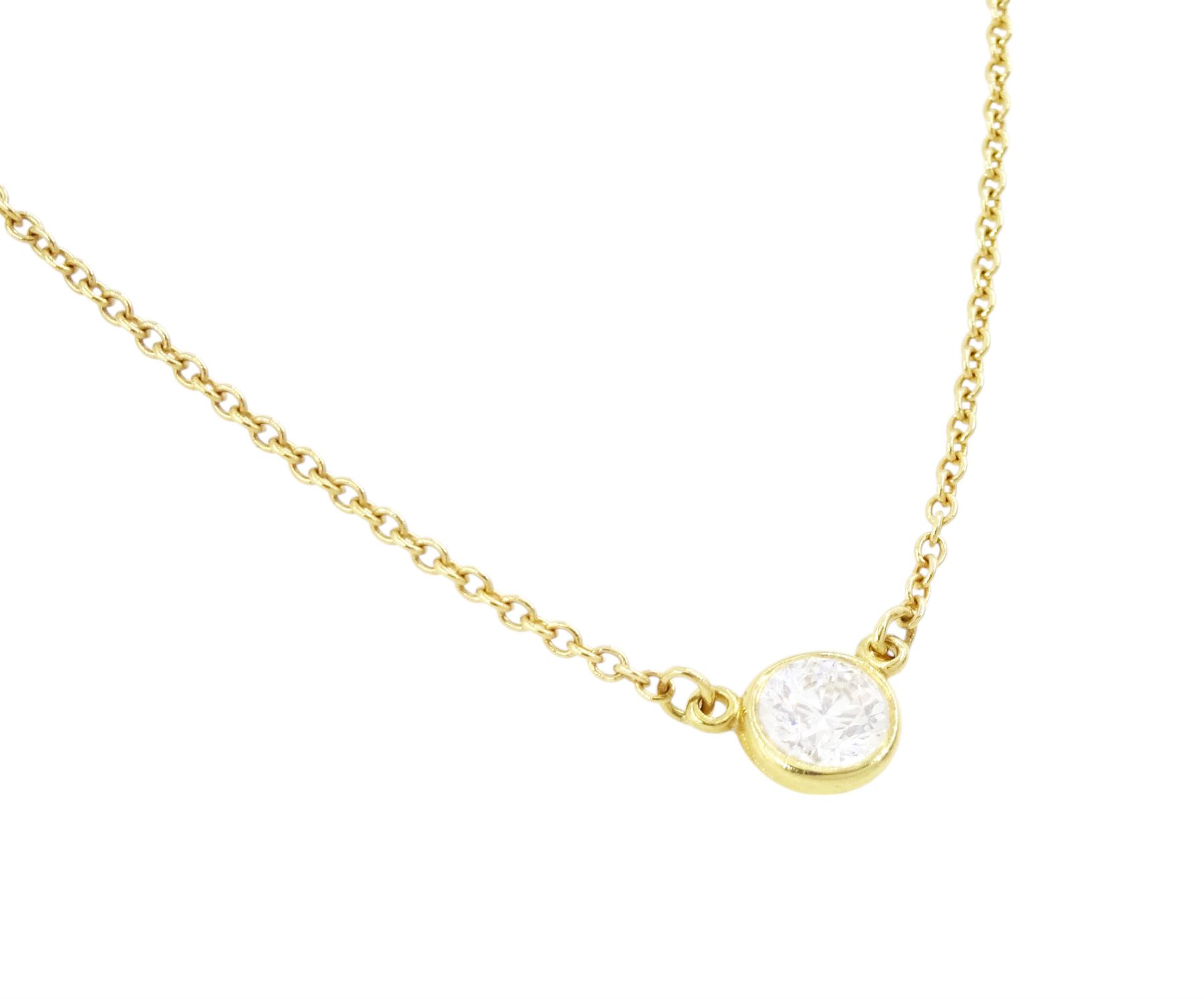 Tiffany & Co 'Diamonds by the Yard' 18ct gold single stone round brilliant cut diamond necklace, designed by Elsa Peretti, diamond approx 0.25 carat