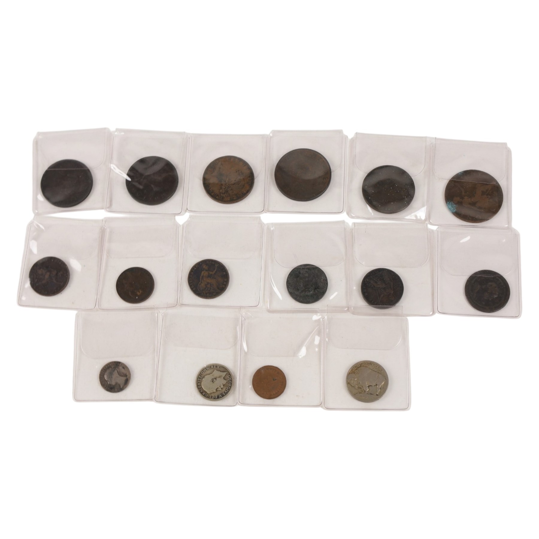 Mainly Great British coins, including George III 1799 and 1806 half pennies, Queen Victoria 1842 silver Maundy fourpence, etc
