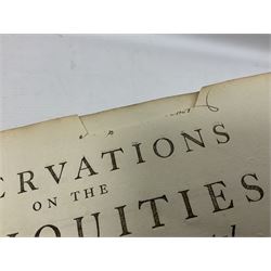 William Borlase; Observations on the Antiquities Historical and Monumental of the County of Cornwall, 1754, printed by W. Jackson, High Street, Oxford, leather bound iwth gilt detailing and lettering to spine
