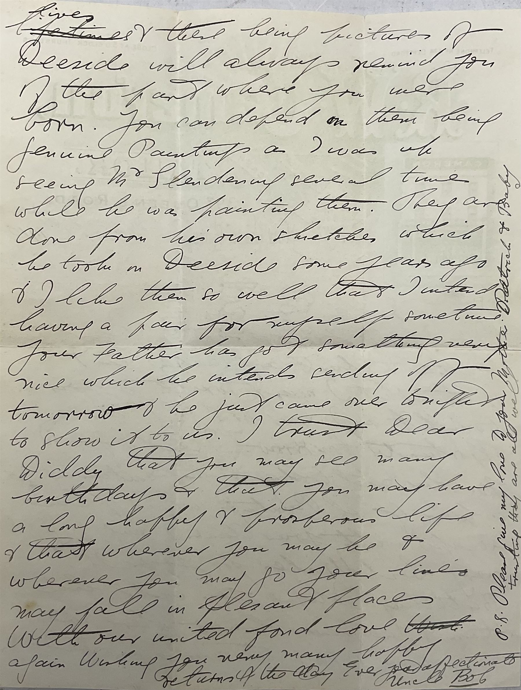 Alfred Augustus Glendening Snr. (British 1840-1921): Cattle and Sheep beside the River Dee, pair oils on board and canvas signed with monograms and dated '09, 19cm x 29cm (2)
Provenance: with original hand written letter of provenance from Uncle Bob (R W Cameron, Tailor of Queen's Road, London) gifting the pictures to his niece Diddy for her 21st Birthday dated March 1st 1910