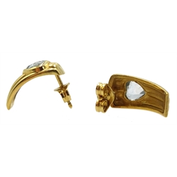  Pair of 9ct gold heart shaped aquamarine, half hoop earrings, hallmarked  