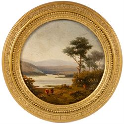 William Williams of Plymouth (British 1808-1895): Estuary Scenes, pair circular oils on oak panels signed and dated 1888, D18cm (2)