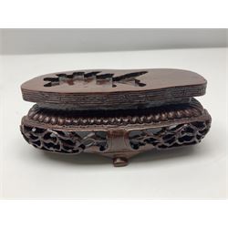 Carved jade figure of a phoenix perched on a flowering branch, upon a wooden stand, with original box, H27cm