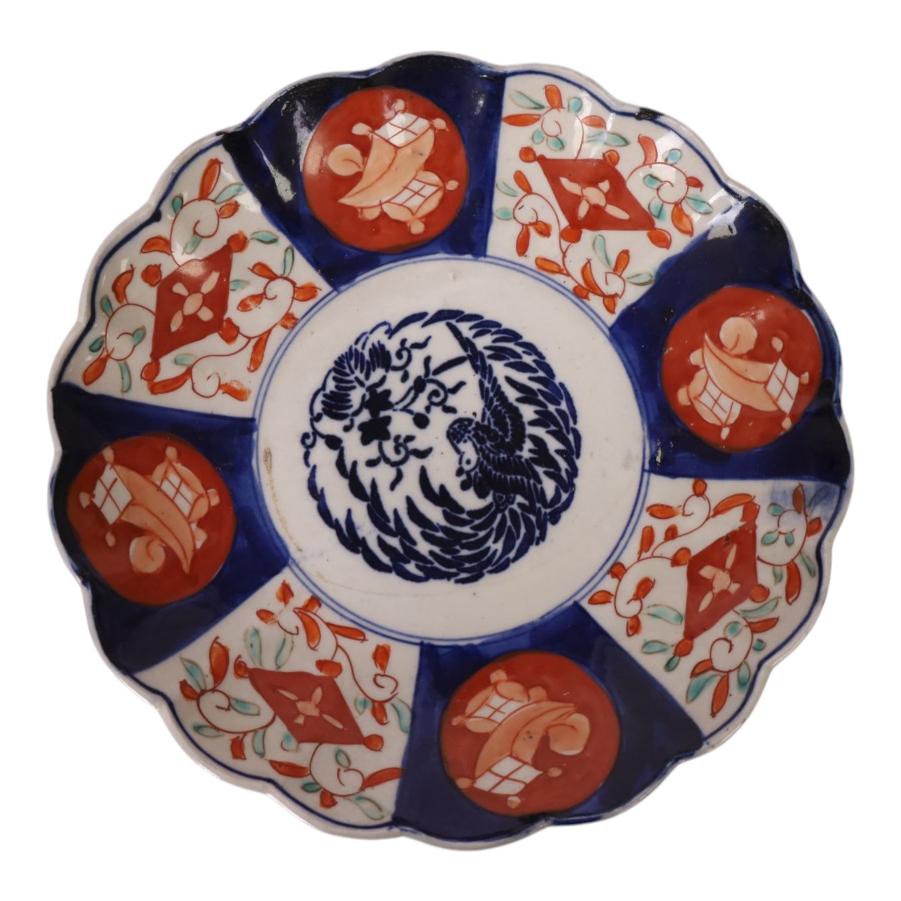 Collection seven 19th century Japanese Imari plates, six with scalloped edges, largest D30cm 