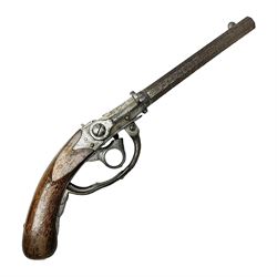  Mid-19th century military Model 1841 Bavarian Lindner style breech loading percussion pistol dated 1842, approximately 16mm cal., 21.5cm rifled octagonal barrel with fixed front and rear sights, unusual under action percussion hammer, profuse ordnance marks and repeated serial number B-249; two stamps to wooden stock L47cm overall