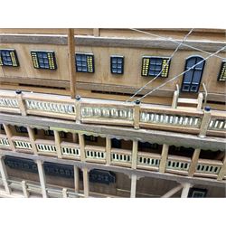 Hand built model of a river paddle steamer 'King of the Mississippi' and a sailing ship with three masts and unfurled sails, largest example H80cm, L101cm