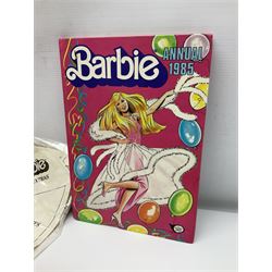 Barbie - collection of 1980s accessories including furniture and outside effects, Fluff the kitten, baby's high chair, playset and nursery items, groceries, crockery, pots and pans, homewares, television, 1985 Annual, transistor radio etc; all unboxed