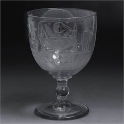 Georgian masonic etched glass rummer, H13cm