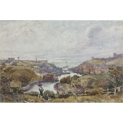 Albert George Stevens (Staithes Group 1863-1925): Overlooking Whitehall and the Upper Harbour Whitby, watercolour signed 24cm x 35cm
Notes: this is signed 'A G Stevens after G Cockburn' and is very similar to a watercolour sold in these rooms 15th September 2017, Lot 149 by Edwin Cockburn (British c1814-1873) who lived in Sleights, taught in Whitby and produced many lithographs of Whitby