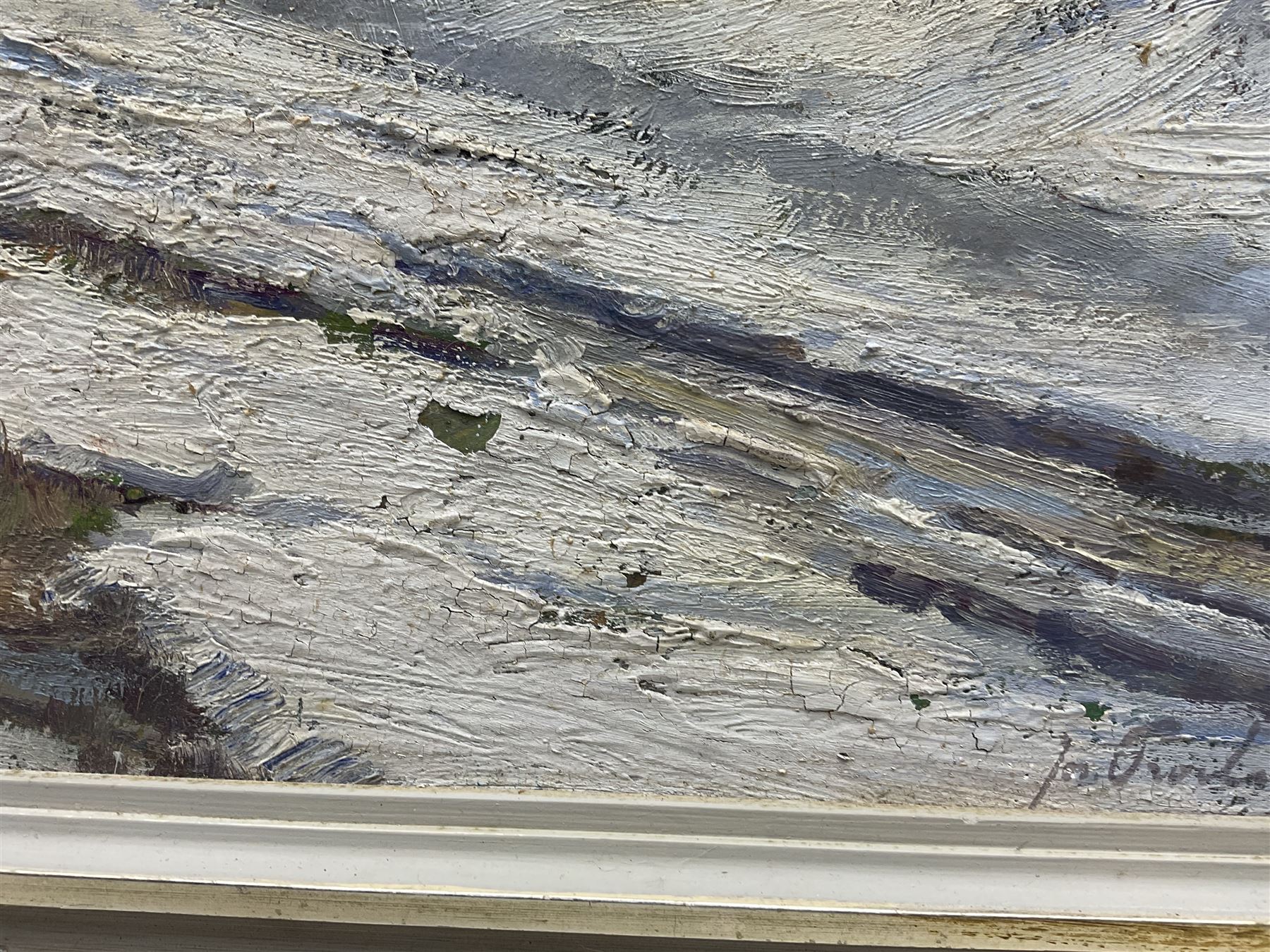 Josef Prochazka (Czech 1909-1984): Farm Buildings in the Snow, oil on board signed 49cm x 69cm