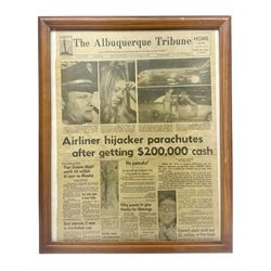 The Albuquerque Tribune, D.B. Cooper Airline Hijacker newspaper cutting, framed
