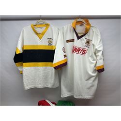 Eighteen Rugby League shirts, including Wigan, Leeds, Warrington and Huddersfield, etc and a Scotland international shirt