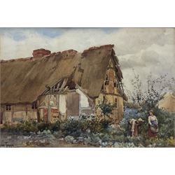 John Terris (Scottish 1865-1914): Gardening, watercolour signed 29cm x 42cm
Provenance: with Tillywally Gallery, Milnthort, Kinross-shire, label verso