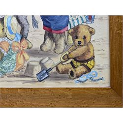 Doreen Edmond (British 20th century): Teddy Bears at the Seaside, oil on canvas signed 30cm x 40cm 