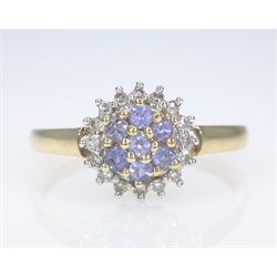 Tanzanite and diamond cluster gold ring hallmarked 9ct