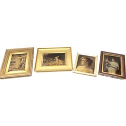 Portraits of Ladies and Feeding the Doves in a Summer Garden, five 19th century crystoleums max 18cm x 26cm (5)

