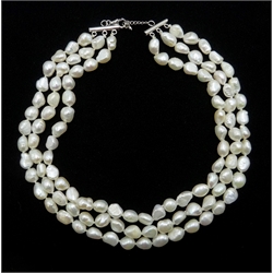  Three strand freshwater pearl necklace with silver clasp, stamped 925  
