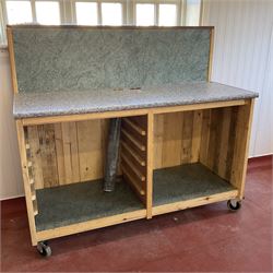 Mobile wooden serving/preparation trolley, with tray slides - THIS LOT IS TO BE COLLECTED BY APPOINTMENT FROM DUGGLEBY STORAGE, GREAT HILL, EASTFIELD, SCARBOROUGH, YO11 3TX