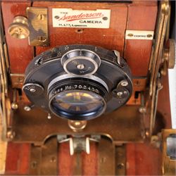 The Sanderson Camera, mahogany and brass plate camera, featuring ivorine name plaques, with Compur DRG DRGM lens, serial no. 258646