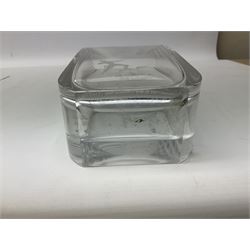 Orrefors art glass vase decorated with engraved Romeo and Juliet balcony scene, designed by Nils Lanberg circa 1950's, no. 3161, with etched marks beneath, H20cm