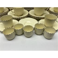 Art Deco Crown Ducal tea and dinner wares, reg no. 784158, comprising dinner plates, teacups, saucers, coffee cups, crescent shaped side plates, bowls, eggcups, etc, (93)