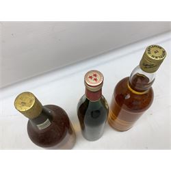 Mixed alcohol including, Carte Noire Cellien des Dauphins 1990 red wine, 75cl 13.5% vol, Dujardin Golden Keys blended grape brandy, contents and unknown proof, Special Reserve fine Scotch whisky, 1l, 43% vol and two others of various contents and proof 