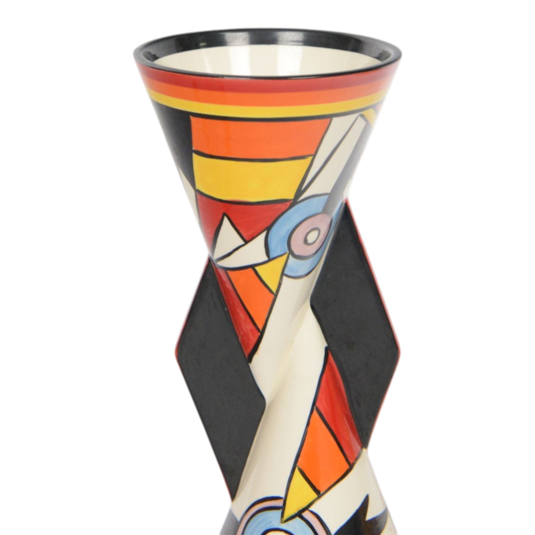 Wedgwood Bizarre by Clarice Cliff, Lightning Yo Yo vase, hand painted based upon an original, limited edition 165/250, with certificate and box, H23cm 